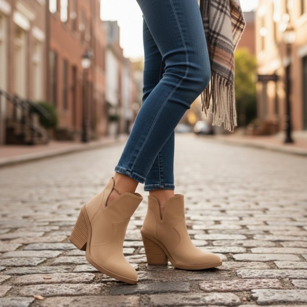 Jessica Simpson Suede LEATHER Modern Western Boots Booties SZ 10 M Almond Tan